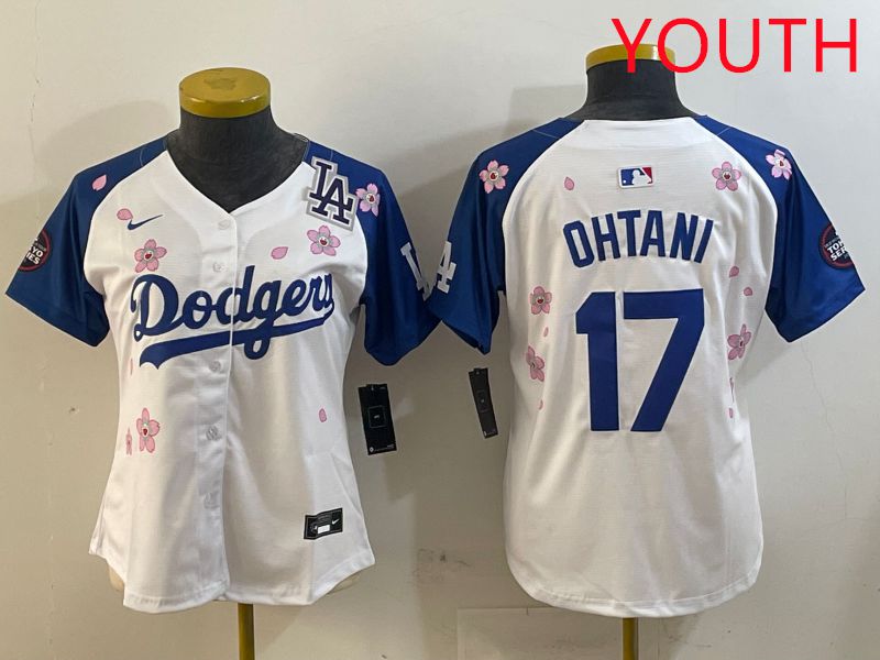 Youth Los Angeles Dodgers #17 Ohtani White Blue Sakura Edition 2025 Nike MLB Jersey style 5